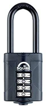 Squire Heavy Duty Padlock (CP50BLACK/2.5)- Hardened Steel 2.5 Extra Long Shackle-4 Wheel 50mm Wide Combination Padlock (Black) - Corrosion Resistance - Weatherproof
