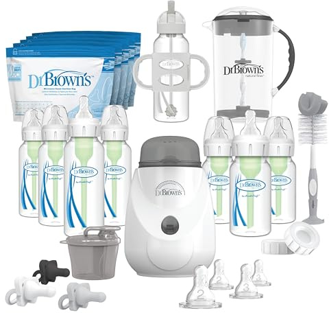 Dr. Brown's Anti-Colic Options+ All-in-One-Geschenkset | Babyflaschen-Set mit 8 Babyflaschen und anderen Fütterungsutensilien zum Mitwachsen, 0m+, BPA-frei