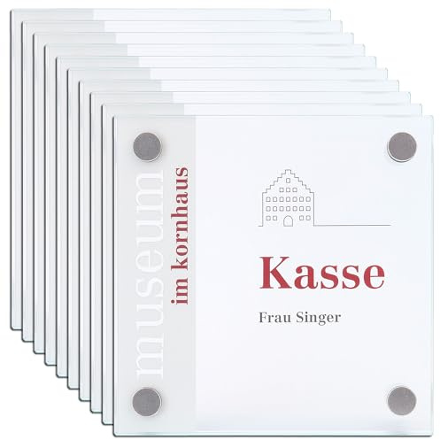 10 Türschild Galerie | 150x150mm | Quadratisch | ESG Glas | zur Schraubmontage | 10 Stück | Büroschild, Raumkennzeichnung Büro