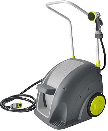 Jardibric - Dévidoir Enrouleur d'Arrosage à Pédale avec Tuyau de 30m et Rallonge de 2m - Pratique et Efficace pour un Arrosage Facile de Votre Jardin