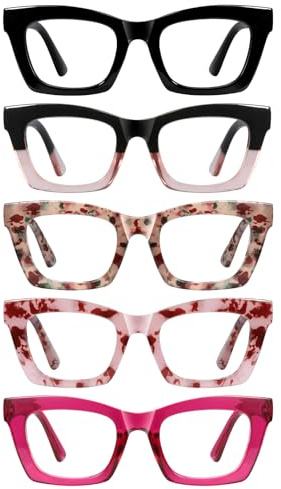 XXZQRYHN Reading Glasses for Women-5 Pack Blue Light Blocking Square Fashion Readers with Spring Hinge Computer Eyeglasses(Mix1, 1.75x)