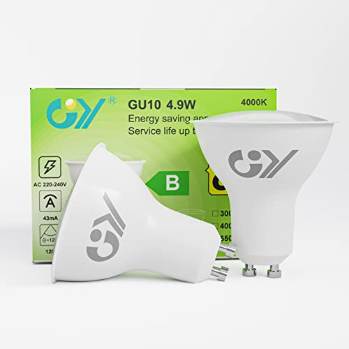 GY GU10 LED Neutralweiss Lampe 4.9W 790 Lumen 4000K Neutralweiß Glühbirnen,80W lampe ersetzt,Abstrahlwinkel 120° Leuchtmittel,Nicht Dimmbar Energiesparlampe,2er-Pack (Energieeffizienzklasse B)