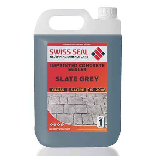 Swiss Seal | SLATE GREY Coloured Imprinted Concrete Sealer GLOSS FINISH + ANTI-SLIP | Colour Tinted Driveway And Patio Sealant - Wet Look | Colour Tint Sealant For Outdoor Concrete Floor (4 x 5 Litre)