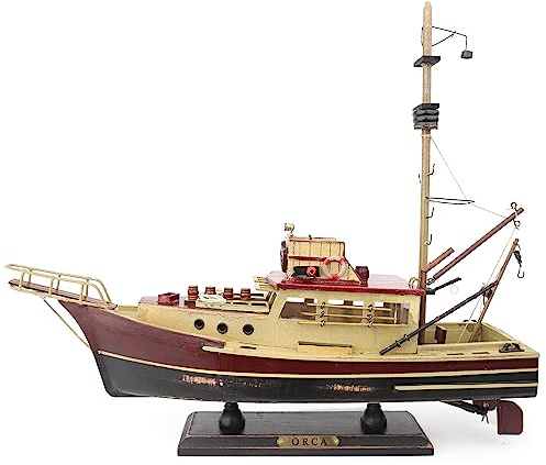 NAUTIMALL Jaws Orca Wooden Ship Model Shark Fishing Boat Pre-Assembled Antique Finish Sailboat Decor (Orca-15inch)