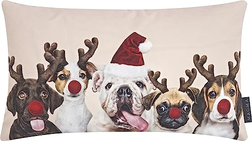 MAGMA Kissenhülle Kissenbezug lustige Hunde Digitaldruck 30x50cm Wendekissenhülle Weihnachten Dogs Xmas verkleidete Tiere