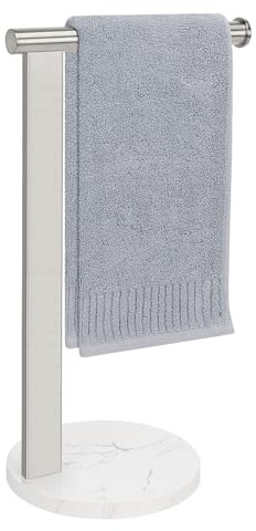 Siyzda Handtuchhalter für Badezimmer, L-förmiger stehender Handtuchhalter, Handtuchstange, Küche, Schminktisch, Arbeitsplatten-Organizer, SUS304 Edelstahl-Material (Marmorbasis, gebürstetes Nickel)