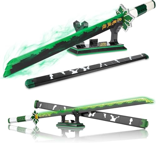 QLT QIAOLETONG Animes Samurai Schwert Bausteine Set, Demon Anime Slayers Cosplay Schwert Shinazugawa Sanemi Katana mit Scheide und Halterung, Deko Geschenk für Erwachsene