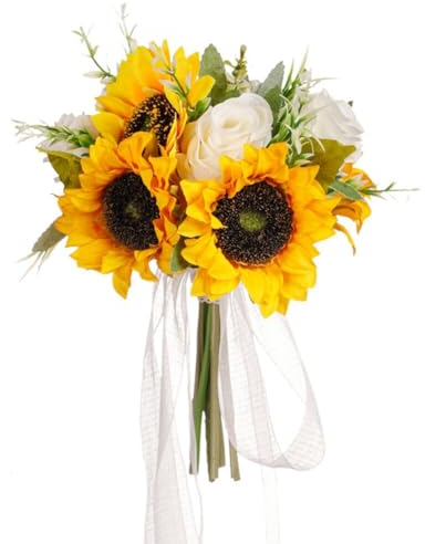 JAWSEU Kunstblumen Deko Sonnenblumen Brautstrauss Hochzeit Blumenstrauß Gefälschte Sonnenblumen Braut Bouquet Blume Brautstrauss Blumenstrauß Brautsträuße Kunstblumen für Hochzeit Brautjungfer