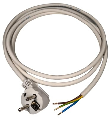 Stromkabel mit Aderendhülsen, Stecker 230V, 16A, IP20, Weiß, 5 Meter | 3x 1,5 mm, Anschlussleitung mit Schuko Stecker, Schutzkontakt-Zuleitung