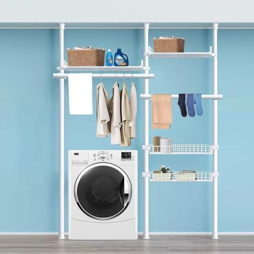 WPPTNSFY Perchero de Ropa Telescópico con Bandeja, Estante de Almacenamiento para Lavadora, Altura Ajustable, Capacidad de Carga 400 kg, Robusto y Duradero, para Baño, Cocina, Balcón