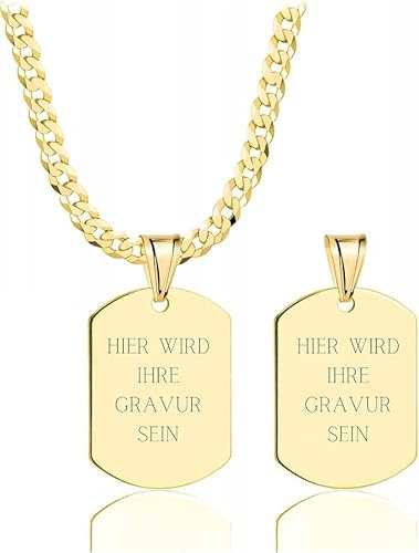 AMAR ketten für herren vergoldet 925/gold 585, personalisierte geschenke männer - Erkennungsmarke mit gravur, militär silber Goldkette massive 3,8 mm