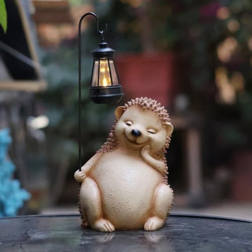 Solarleuchte LED, Wasserdicht Solarlampen für Außen, Tier Skulptur Gartendeko, Garten Figur Statue Laterne, Balkon, Veranda, Deko (Igel 01)