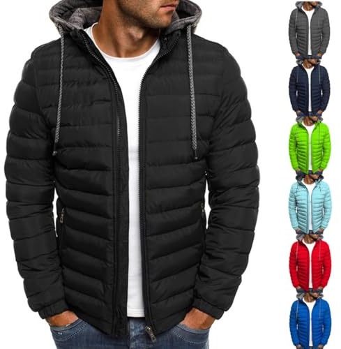 RLEHJN Daunenjacke Herren Winter, Steppjacke Herren Leichte Einfarbig Wattierte Winterjacke mit Kordelzug Outdoor, Softshelljacke Baumwolle Kleidung, Übergangsjacke für Wandern Reisen Treking Fahrrad