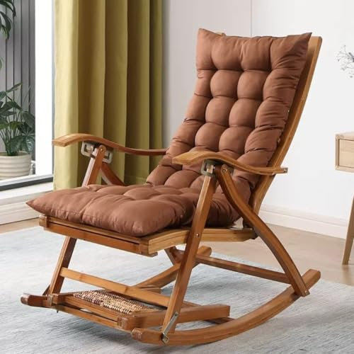 LYECYGJL Klappbarer Liegestuhl aus Holz mit Fußstütze, bequemer Schaukelsessel mit Polsterung, bequemer Schaukelstuhl für Balkon und Terrasse, verstellbare Rückenlehne (blau) (Braun, Einheitsgröße)