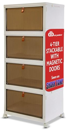 Quik Box Sport 6 Gallon 4 tier Stackable Storage Bins with Magnetic Door, Collapsible Organizer Foldable Container, for Bedroom Living Room Neat, Tidy Dorms and Organized Homes, Boxes