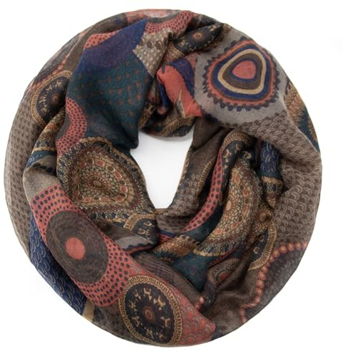 Gloop damscarf loop halsduk finstickad slinga med etno prickmönster, Mörkbrun-mörkblå, En Storlek