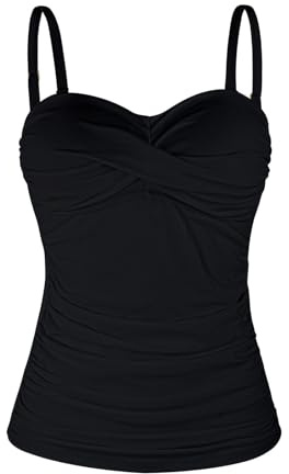 Ocean Blues Maillot de bain bandeau torsadé pour femme - Haut tankini froncé avec contrôle du ventre uniquement
