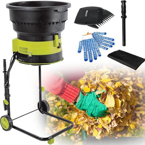 YANGYMM Laubzerkleinerer, 2500 W, Elektrischer Laubmulcher, 8000 U/Min, HäCksler, mit 54 cm Trichterdurchmesser, mit RäDern, Laubrechen, Aufbewahrungstasche, für Die Gartenreinigung,30M