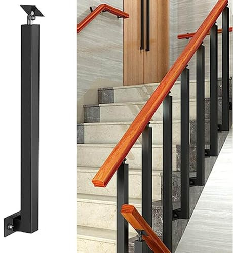 Kit di ringhiere per scale con montaggio laterale, colonna resistente per balcone, terrazza, giardino, patio, soppalco, corrimano in legno (dimensioni: 65 cm, colore: nero)