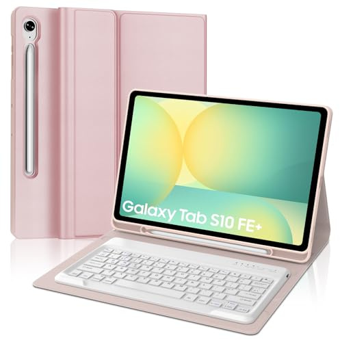 IVEOPPE Keyboard Case for Samsung Galaxy Tab S10 FE Plus 13.1 inch 2025, Case Keyboard for Galaxy Tab S10 FE+, Cover with Magnetically Detachable Keypad for Samsung S10fe+ Tablet 13.1'', Pink