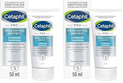 CETAPHIL PRO ItchControl Protect Schützende Handcreme, 50ml, Für sehr trockene und gereizte Hände, Stärkt die Widerstandskraft der Hände, Mit Jojoba-Öl und Glycerin (Packung mit 2)