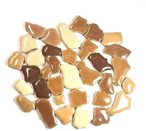 CSSHNL Kristall Mosaik Fliesen 80 g (ca. 50–70 Stück) Porzellan-Mosaikfliesen, 1–2,5 cm, 0,4 mm Dicke, Keramik-Mosaiksteine, DIY-Mosaik-Bastelmaterial(Coffee Mix)