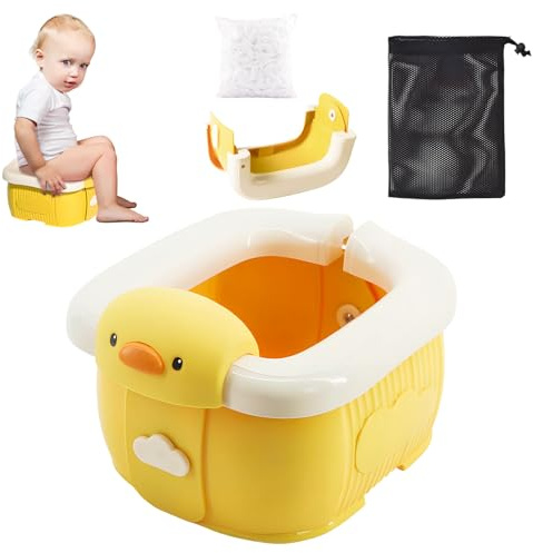 TöPfchen Falttoilette Kinder, panemy TöPfchen fur Kinder, Nach Dem Falten So Groß Wie 3 Bananen, Mobile Toilette Kinder, Reisetöpfchen, Geeignet fur Camping, SpaziergäNge und Autofahrten (Gelbe Ente)