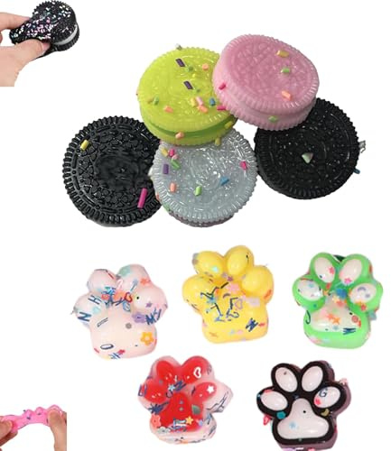 Squishy Pfote, Katzenpfoten Squishy, Fufu Squishy, Taba Squishy, 5 Mini Katzenpfoten + 5 Mini Kekse, 10 Stück, Zufällige Farben, Stressabbau, Sensorisches Spielzeug, Geschenkidee