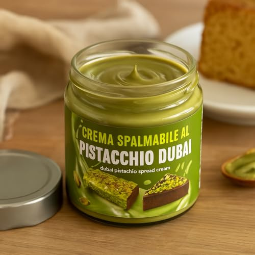 Crema Spalmabile al Pistacchio Dubai – 200g – Gusto Intenso e Cremoso – Ideale per Dolci, Torte e Merende – Disponibile in Confezione Singola o Multipla da 6 Vasetti (1 Vasetto da 200g)