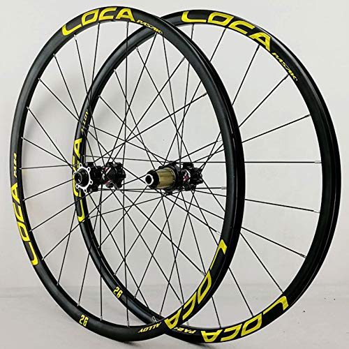 26 27.5 700C 29 Fahrrad Laufradsatz, Fahrradradsatz Vordere Hintere Felge Steckachse MTB Rennrad Radsatz 6Nagel Scheibenbremse 8-12 Geschwindigkeit(Black hub Golden Logo_26in)