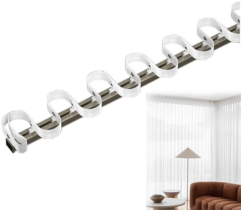 Champagne S - Sistema de riel de cortina ondulado, 190 cm de aluminio con cinta adhesiva, ajustable de 100 a 600 cm para cortinas transversales lisas