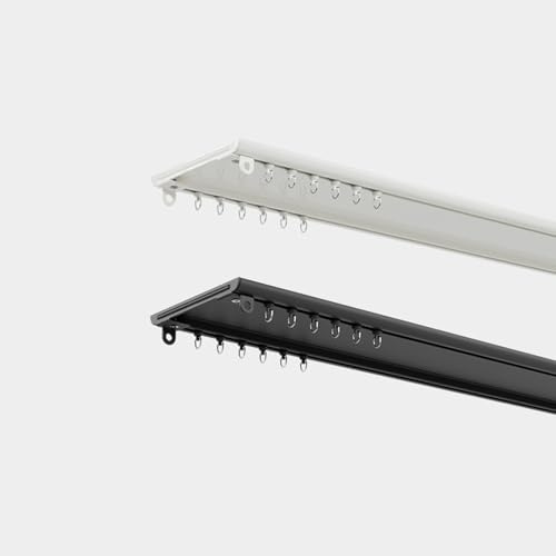Rail Rideau Plafond 280cm en Aluminium, Tringle Double Rideaux Blanc Ultra Fins, Rail Rideaux Plafond pour Salon Balcon Séparateur De Pièce