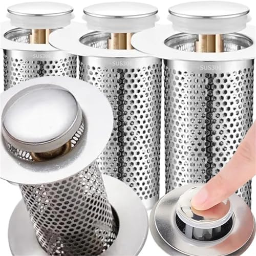 Stainless Steel Floor Drain Filter Washbasin Plug Anti Odor Pop-Up Bounce Core Basin Stopper Hair Catcher Shower Sink Strainer(Copper core-Short)