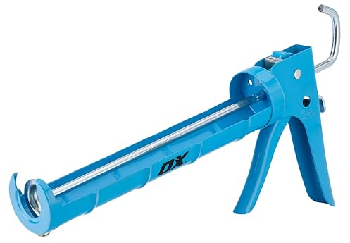 OX Trade Caulk Gun with Grip 400mL – Half-Barrel, 10:1 Thrust Ratio, Drip-Free, Heavy-Duty Steel Frame, Ergonomic Handle, Spout Cutter, Seal Punch, Ladder Hook – for Silicone, Latex & Acrylic Sealants
