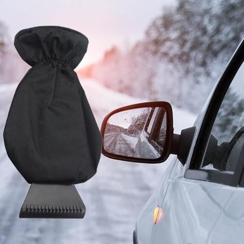 Raschietto Ghiaccio Guanto Foderato, Raschiaghiaccio Auto Parabrezza Robusto, Spatola per Ghiaccio con Guanto, Raschietto per Ghiaccio con Guanto Protettivo, Qualità Elevata, Nero