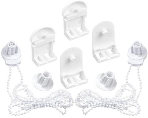2 Set Roller Blind Fittings - 25 mm Plastic Roller Blind Repair Kit with Bead Chain Fitting Brackets Blackout Curtain Rods Clutch Spare Replacement Easy Installation for Bedroom Bathroom Home Office