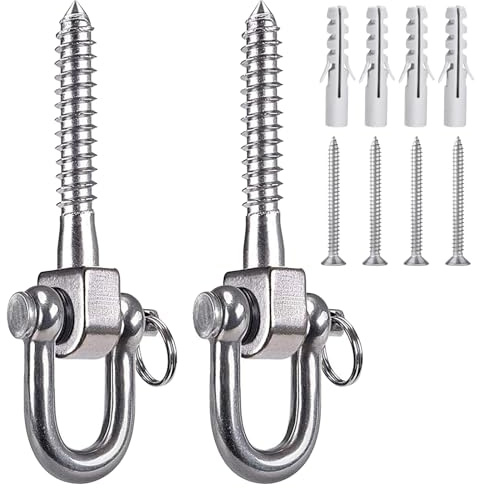 Noaxylic 2 Piezas Ganchos Columpio, Viene con 4 Tornillos para Tubo de Expansión, 304 Inoxidable Resistente Ganchos de Techo, Hamaca y Columpio para Interior y Exterior, Hamacas, Sillón Colgante