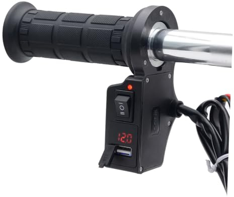 AKOOSY Caricabatterie con Presa USB e Manopole Riscaldate in Tpu Antiscivolo con Voltmetro Integrato Nero Alimentazione Sicura per Smartphone e GPS