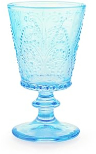 H&H Lot de 4 verres de jardin en verre travaillé bleu clair 25 cl - élégants, résistants et lavables au lave-vaisselle