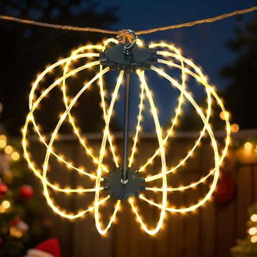 Weihnachtsbeleuchtung Außen Leuchtkugel, Hängende LED Kugel 30 Cm 144 LED Lichterkette Außen, 8 Modi, IP44 Wasserdicht, Faltbare Kugel Weihnachtsdeko Solar Batteriebetrieben Für Garten Party (Stecker)