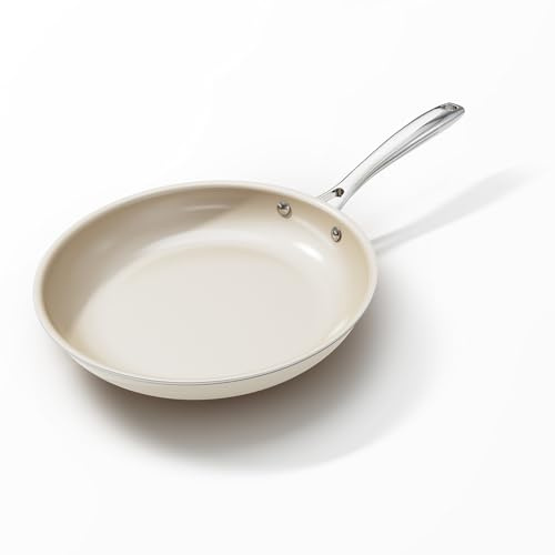 OUBRL Nonstick Frying Pan Skillet, Ceramic Non-Stick Saute Pans, Cooking Fry Pan, All Stovetops, Dishwasher/Oven Safe, PFAS-Free, Non Toxic(Cream/White, 24CM)