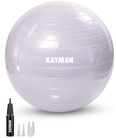 KAYMAN Exercise Ball - Anti-Burst System, Non-Slip Rings, Durable Material, Easy to Inflate, Perfect for Yoga, Pilates, Fitness, Balance Training, Gym, and Home Workouts