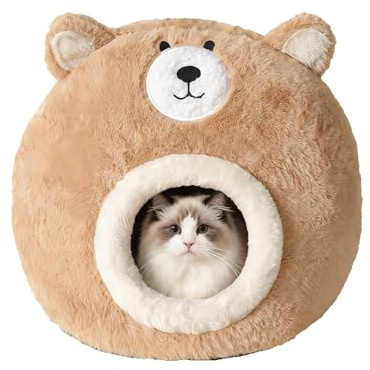 YRTUOP Cuccia per Gatti, Tenda A Forma di Orso per Gatti Casa Morbida E Calda per Interni Grotta in Peluche per Animali Domestici per Interno, Esterno, Soggiorni, Balconi, 40x40x34cm