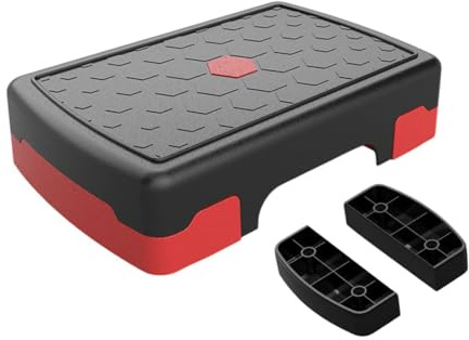 DimyFew Equipo de Step Aeróbico, Tabla de Equilibrio Compacta para Rutinas de Ejercicio, Rojo Negro con Riser