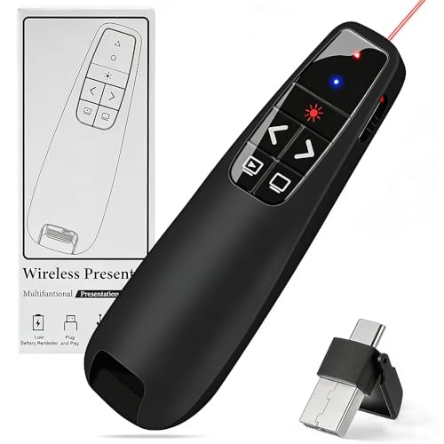 2 in 1 USB C Presenter, USB C kabelloser Präsentationsfernbedienung, Pointer für Präsentationen, Powerpoint Präsentations Clicker für Windows Computer Laptop-Mac, Batterie nicht enthalten