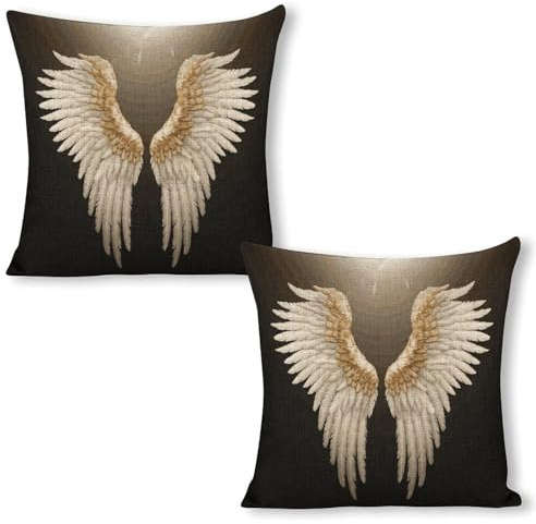 FekiLoot Angel Wing Pillow Covers 18x18（2pcs） Decorative Throw Pillow Cases Outdoor Linen Vintage Flowers Cushion Cover Farmhouse Neutral Pillowcase for Couch Home Sofa Decor