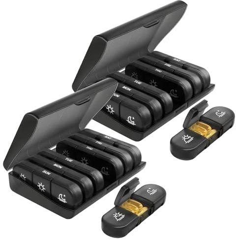 2 Stücke Tablettenbox 7 Tage 3 Fächer, Medikamentenbox 7 Tages, Pill Organizer, Tablettenbox Für Medikamente Vitamine Fischöl Leicht Zu Öffnen (Schwarz)