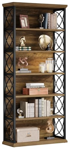Tribesigns 73'' Tall Bookshelf, 6-Tier Industrial Etagere Bookcase with Open Storage Shelves, Wood & Metal Display Shelf for Living Room, Office, Bedroom, Brown & Black