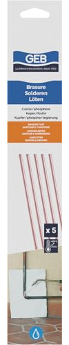 GEB Baguettes de cuivre/phosphore pour brasage Fort. S'utilise sur tuyauteries d'installations sanitaires, de Chauffage… - 5 Baguettes