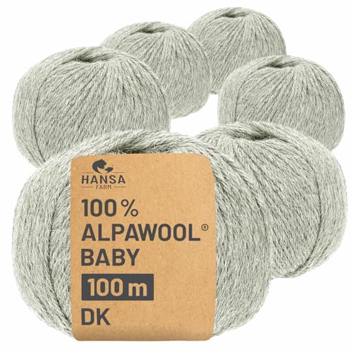 HANSA-FARM | 100% Baby Alpakawolle in 50+ Farben (kratzfrei) - 300g Set (6 x 50g) - weiche Alpaka Wolle zum Stricken & Häkeln in 6 Garnstärken by Hansa-Farm - Silbergrau (Grau)